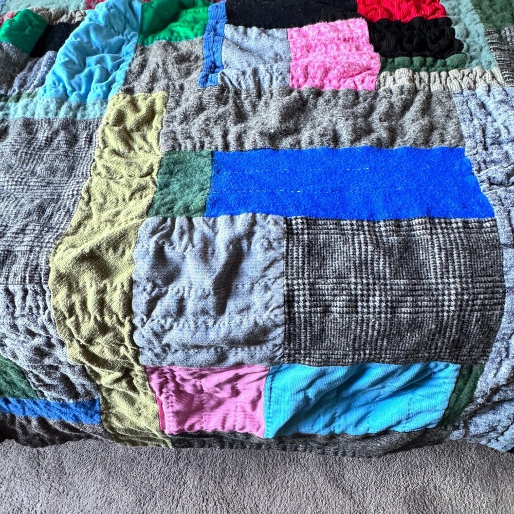 Patchwork Quilt Unique Vintage Handmade Blanket‎ Cozy Bohemian Eclectic Colorful - Picture 11 of 15